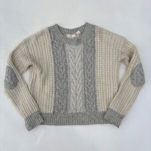 Sleeping on Snow Anthropologie Grey Cream Cable Knit Alpaca Blend Sweater Small